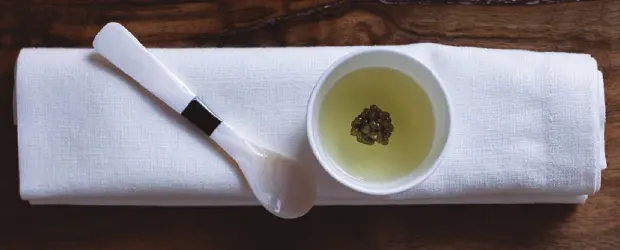 Agua de pimiento verde, palodú y caviar de Juan Carlos García