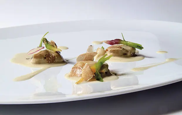 Ostra, crema trufada, hortalizas picantes y trufa blanca, de Paco Pérez