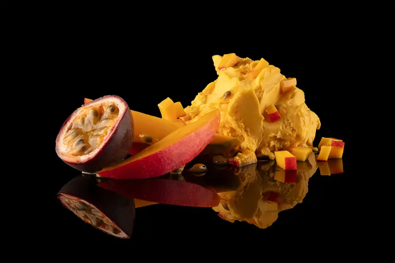 Sorbete de mango y la fruta de la pasión