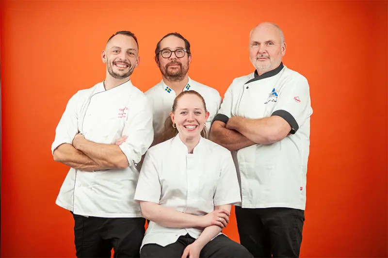 Candidatos de Suecia: Guillaume Villalonga, el coach Gustaf Mabrouk, Lennart Landh y Michaela Andersten