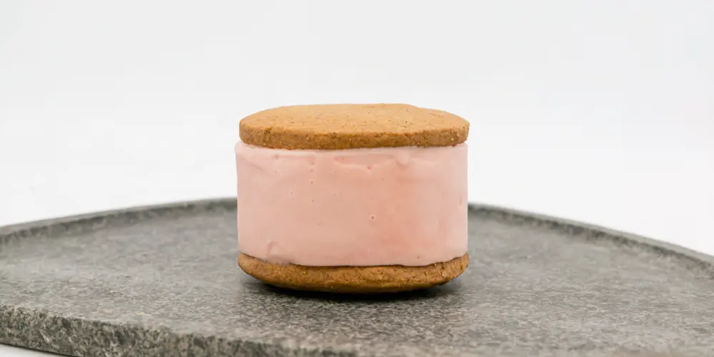 Imagen de Alfajor de harina tostada y sorbete de sandía 