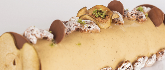 Tronco Shanty con caramelo, manzana y turron, fotografía Estudi Marisa