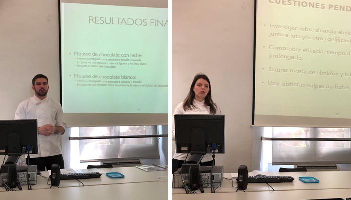 dos alumnos de la epgb presentando sus tesinas